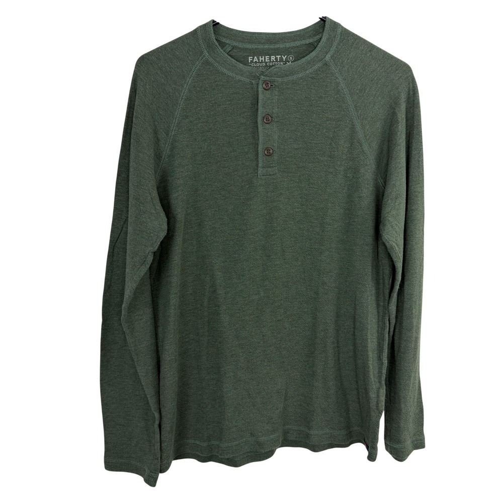 Faherty Henley Mens Small Green Cloud Cotton Long Sleeve Raglan Shirt